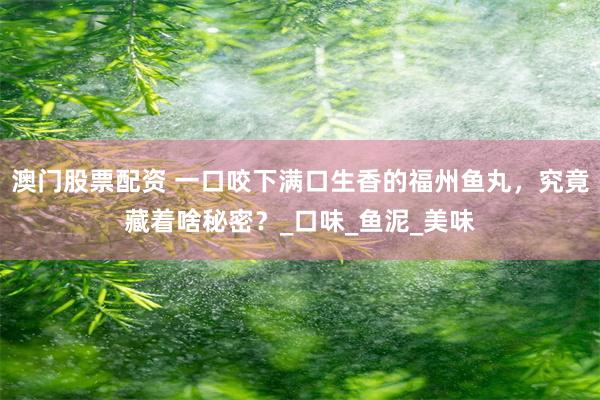 澳门股票配资 一口咬下满口生香的福州鱼丸，究竟藏着啥秘密？_