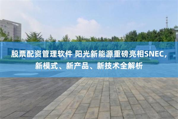 股票配资管理软件 阳光新能源重磅亮相SNEC，新模式、新产品